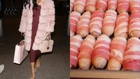 Serba salah ya jadi Alexandra Cane? Niat cantik pakai mantel pink dan gaun merah, ia malah dibilang mirip pastry pigs-in-blankets yang tersusun dari sosis dan bacon. Foto: Istimewa