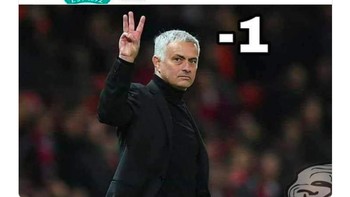 Ternyata Mou sudah pernah memprediksi skor lawan Liverpool sebelumnya di meme ini. Foto: istimewa