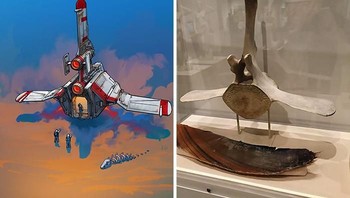 Tidak hanya objek sehari-hari, tulang belakang pun ia ubah menjadi pesawat luar angkasa. Foto: boredpanda