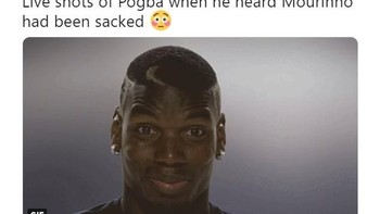 Penampakan Paul Pogba begitu tahu Jose Mourinho dipecat. Foto: Istimewa