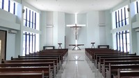 Fasilitas rumah ibadah yaitu Gereja di kawasan PLBN Aruk. Pool/PT Wijaya Karya (Persero) Tbk.