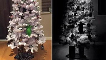 Ngeri tapi keren, pohon Natal ini berisikan boneka tengkorak. (Foto: boredpanda)