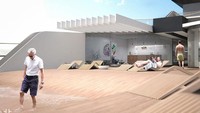 Begini konsep pantai pribadi yang berada di belakang kapal. Ombak alami lautan yang membuat air di pantai naik dan turun secara otomatis. Istimewa/Dok. Mansionglobal.