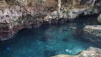 Nama gua ini adalah Kontamale yang berada di Wanci, Wakatobi, Sulawesi Tenggara. Kontamale suatu gua yang berisikan air biru jernih yang tawar dan terhubung ke gua-gua lainnya di Wanci (Afif Farhan/detikTravel)