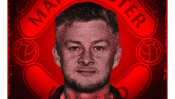 Wajah Ole bersama lambang Manchester United. Foto: Twitter