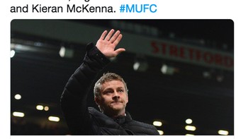 Akun Twitter Manchester United mengumumkan penunjukan Ole. Foto: Twitter