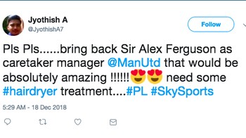Please, bawa kembali Alex Ferguson sebagai manajer caretaker. Hal itu sungguh akan mengagumkan. Memerlukan lagi hairdryer treatment Foto: istimewa