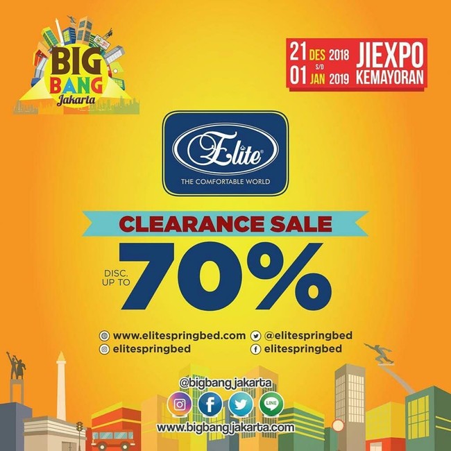 Kasur baru juga dapat ditemukan di Big Bang Jakarta 2018. Brand Elite mengadakan clearance sale dengan sale hingga 70%. Foto: Instagram @bigbangjakarta