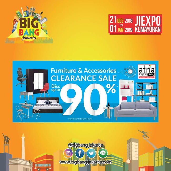 Anda yang butuh furnitur baru bisa menemukan beragam perlengkapan rumah yang juga diskon besar-besaran. Dalam festival diskon yang dibuka hingga 1 Januari 2019, tersedia produk-produk Atricia Living Furniture yang diskon hingga 90%. Foto: Instagram @bigbangjakarta