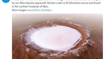 Keindahan kawah di Mars ini turut menarik perhatian Elon Musk yang me-retweet kicauan ESA soal kawah tersebut. Foto: Istimewa