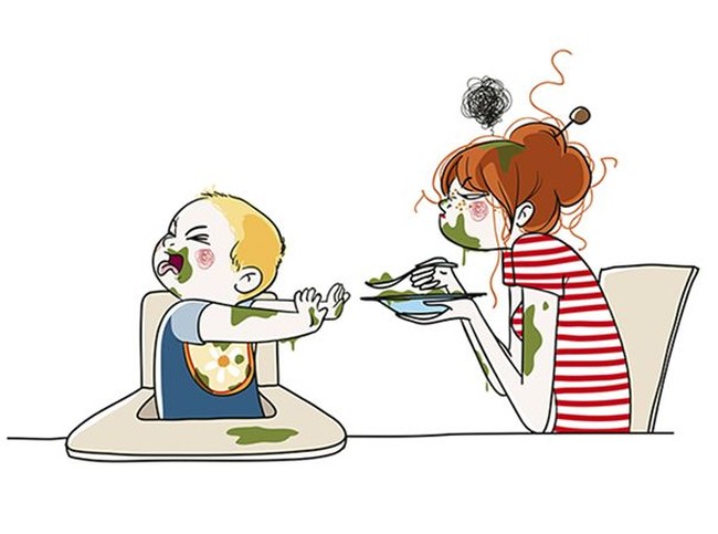 Asal anak makan sayur, ibu rela wajah dan bajunya kotor karena disembur sang anak. Foto: Dok. nathaliejomard.com