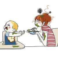 Asal anak makan sayur, ibu rela wajah dan bajunya kotor karena disembur sang anak. Foto: Dok. nathaliejomard.com