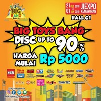 Bagaimana dengan mainan anak? Di Hall C1, ada Big Toys Bang yang diskon hingga 90%. Mainan dari berbagai brand yang tertulis di gambar ditawarkan mulai dari Rp 5 ribu saja. Foto: Instagram @bigbangjakarta
