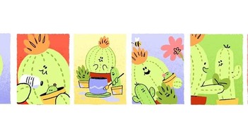 Tahun lalu, Google Doodle Spesial Hari Ibu dibintangi oleh kaktus yang sedang merawat anaknya. Foto: Google
