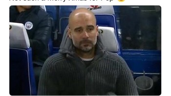 Banyak catatan tak enak buat City usai kalah 2-3 dari Palace, tepat sebelum Natal. Tak heran wajah Pep Guardiola sedemikian sendu. (Foto: Internet/Twitter)