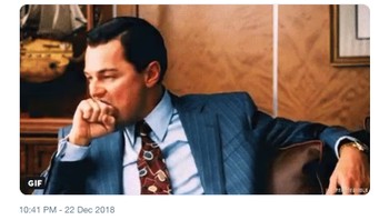 Meme bergambarkan Leonardo Di Caprio ini menggambarkan betapa kerennya gol kedua Palace ke gawang City sebelum turun minum. (Foto: Internet/Twitter)
