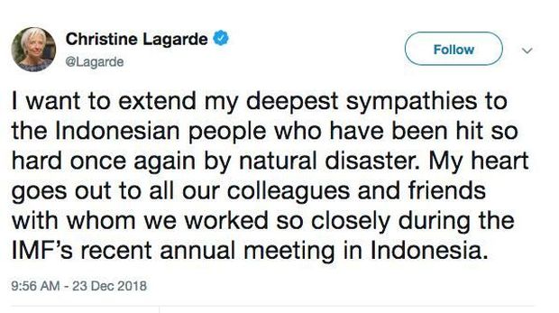 Via Twitter, Trump Hingga Bos IMF Sampaikan Duka untuk RI
