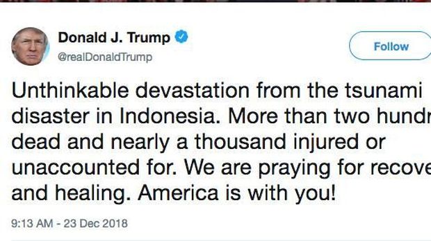 Via Twitter, Trump Hingga Bos IMF Sampaikan Duka untuk RI