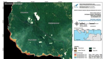 Potret ini memperlihatkan bagaimana tsunami menerjang wilayah Rajabasa, Provinsi Lampung. Foto: Dok. LAPAN