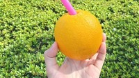 Drink your orange, tulis Diana pada postingan foto ini. Wah unik nih cara Diana menikmati jeruk. Bukan dikupas tetapi diseruput dengan sedotan. Foto: instagram @dianarikasari