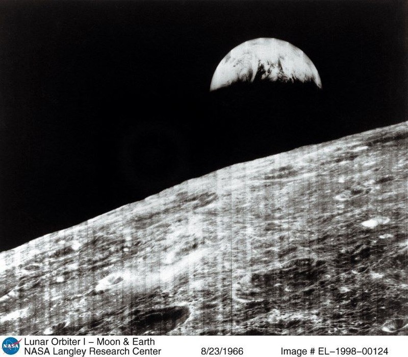 A NASA picture shows the first ever view  taken from Lunar Orbiter 1, the first unmanned space probe sent to the moon launched on August 10, 1966.  The picture was taken on August 23, 1966. AFP PHOTO NASA (Photo by NASA / NASA / AFP)