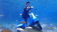 Di dalam air, kamu bahkan bisa berpose naik motor sampai kemping! Hasilnya sudah pasti cocok sekali buat dipamerkan di medsos. (Foto: Bayu Ardi Isnanto/detikcom)