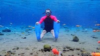 Di sini traveler bisa tak cuma bisa menikmati wisata air dengan berenang atau snorkeling. Foto-foto dalam air pun jadi salah satu hal bisa dilakukan. Hal inilah yang ngehits banget, apalagi hasilnya memang sangat instagramable. (Foto: Bayu Ardi Isnanto/detikcom)