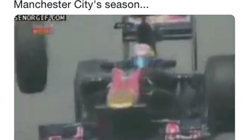 Netizen ini mengibaratkan musim City kini seperti mobil F1 itu; kedua ban depannya copot di lintasan. (Foto: Internet/Twitter)