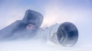 Sebuah foto saat Joshua Holko dari Australia menunggu momen kehadiran beruang kutub di Svalbard, Norwegia. Istimewa/Dok. Boredpanda.