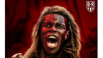 Freedom! Pogba digambarkan sebagai Mel Gibson di Braveheart. (Foto: Internet/Twitter)