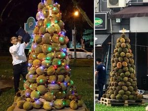 Antimainstream! Pohon Natal Ini Terbuat dari Tumpukan Durian