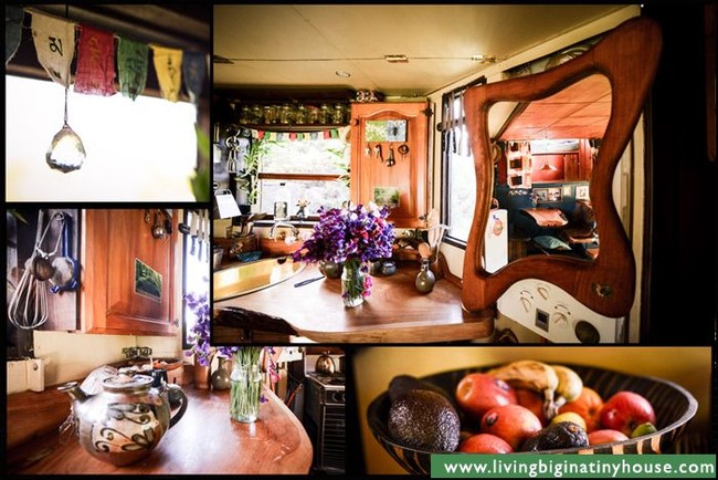 Interiornya didominasi warna cokelat dari elemen kayu. Bahan bangunan yang banyak digunakan untuk membuat truk rumah ini. (Foto: Living Big In A Tiny House)