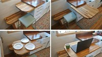 Parham mendesain rumah itu bersama sang istri, Stephanie. Ia yang merancang interior agar ruangan disinari cahaya alami. Kemudian dapur dilengkapi dengan meja geser yang bisa ditarik saat dibutuhkan, ini untuk menciptakan kesan luas. Inhabitat/Nicole Jewell.