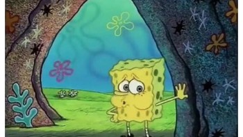 SpongeBob SquarePants yang telanjang dan tampak lelah ini juga jadi viral karena meme yang dibuat berdasarkan hal tersebut. Foto: Istimewa