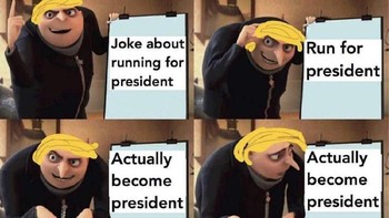 Format meme menggunakan rencana Gru dari franchise Despicable Me ini juga sempat terkenal. Foto: Istimewa