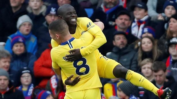 N'Golo kante mencetak satu-satunya gol untuk Chelsea ke gawang Crystal Palace. (