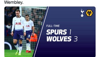 Akun Twitter Spurs pun menyebutkan kekalahan dari Wolves mengecewakan. Foto: Twitter