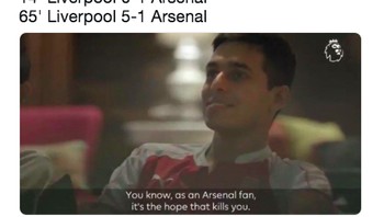 Haapan tinggal harapan, sempat unggul, Arsenal malah dibantai. Foto: Twitter