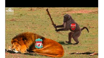 Arsenal digambarkan membangunkan singa tidur. Foto: Twitter