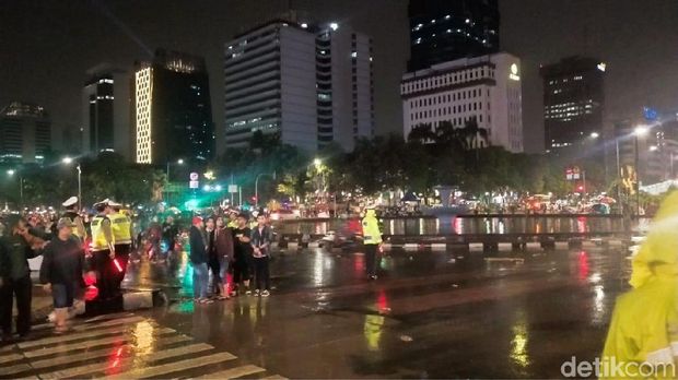 Kondisi lalin sekitar bundaran Patung Kuda terpantau ramai lancar
