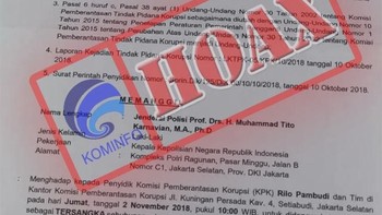 Surat pemanggilan KPK terhadap Kapolri Tito Karnavian. Informasi ini telah dibantah oleh pihak polisi dan KPK. Foto: Dok. Kemenkominfo