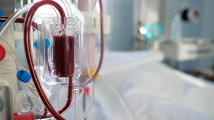 Hemodialisa intensive care emergency room with hemodialysis machine (or hemofiltration procedure) close up