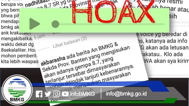 BMKG menegaskan informasi soal potensi gempa 8 SR akibat letusan Gunung Anak Krakatau yang tersebar melalui rekaman suara hoax.