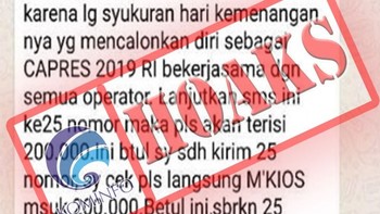 Broadcasting SMS/pesan WA Jokowi membagikan pulsa gratis. Ini pun hoax. Foto: Dok. Kemenkominfo