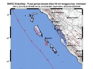 Gempa Magnitudo 4,8 Terjadi di Kepulauan Mentawai