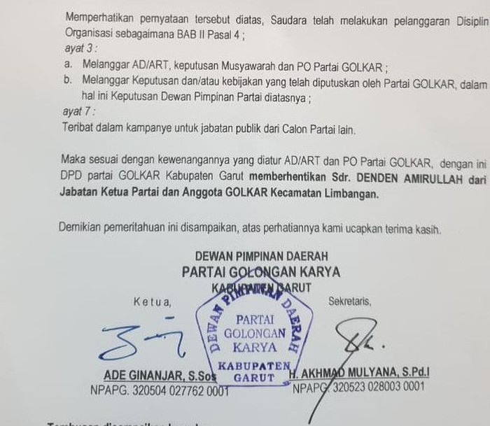 Respons Denden soal Dipecat Golkar Garut Gegara Dukung Prabowo