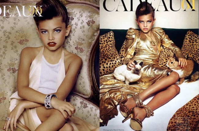 Inilah penampilan Thylane saat usia 10 di pemotretan majalah Cadeaux. Penampilannya tersebut sempat jadi kontroversi karena menggunakan makeup dan dress mini.  Foto: Instagram.