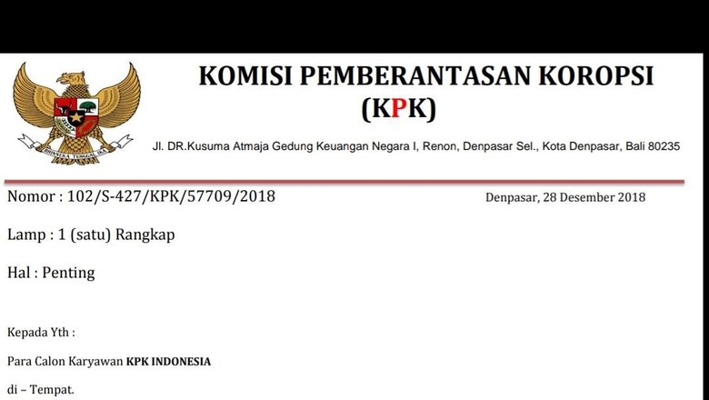 Waspada! Beredar Surat Palsu Penerimaan Karyawan KPK Waspada! Beredar Surat Palsu Penerimaan Karyawan KPK