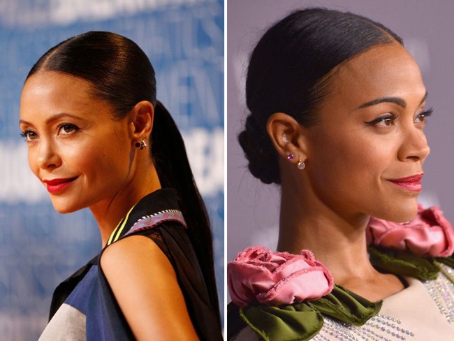 Sama-sama aktris, Thandie Newton dan Zoe Saldana juga punya kemiripan fisik, terutama mata dan garis senyumnya. Foto: Getty Images