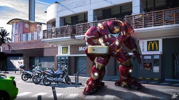 Hulkbuster lagi order kentang goreng. Foto: David Cubero via Sina Mobile